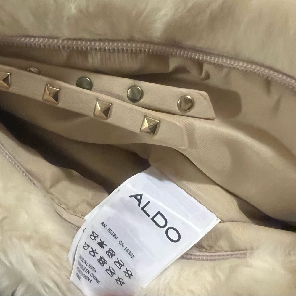 Aldo Beige Faux Fur Bag with Gold Studs